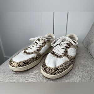 MWL Madewell Athletic Shoe White & Tan Leather Calf Hair Leopard Print Size 8